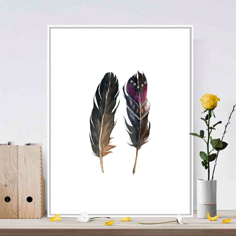 Black Feathers Wall Art Textured Surface Minimalism Dining Room Canvas Print