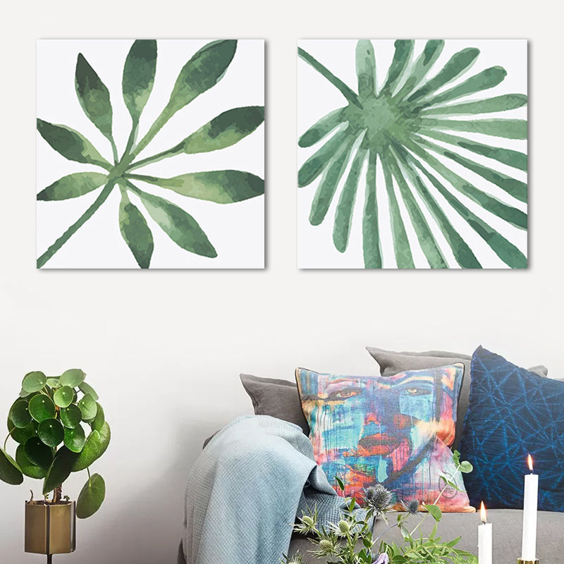 Farmhouse Fan Palm Leaves Canvas Green Tropix Plant Wall Art Set for Living Room