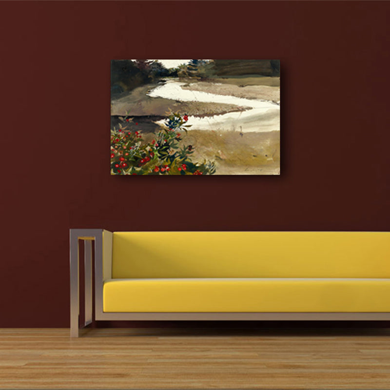 Beautiful Meandering Flow Wall Art House Interior Nature Scenery Canvas Print in Brown