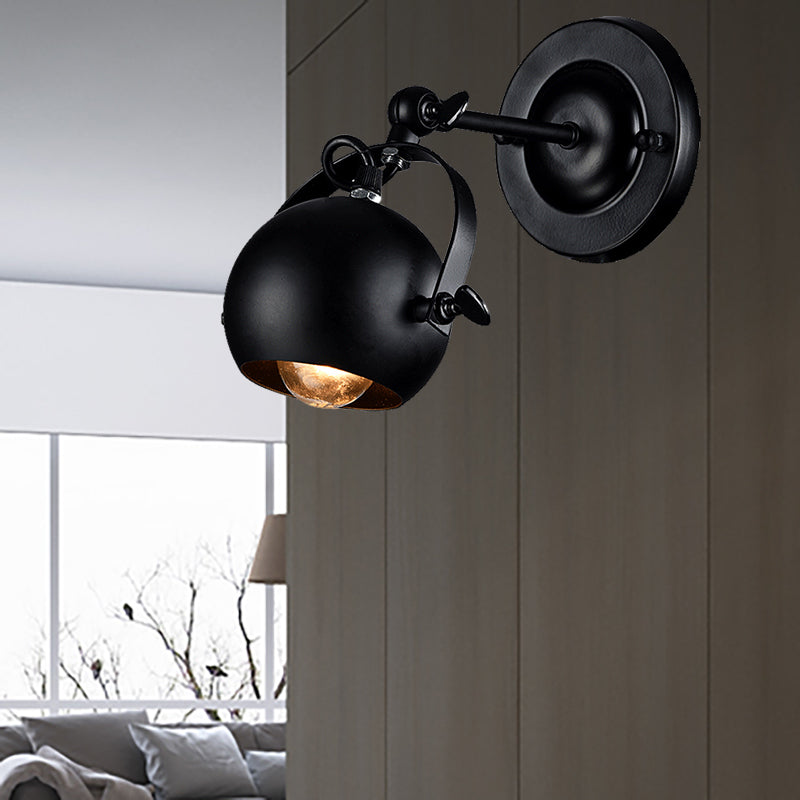 1 Bulb Wall Lamp Industrial Global Shade Metal Adjustable Sconce Lighting in Black for Restaurant