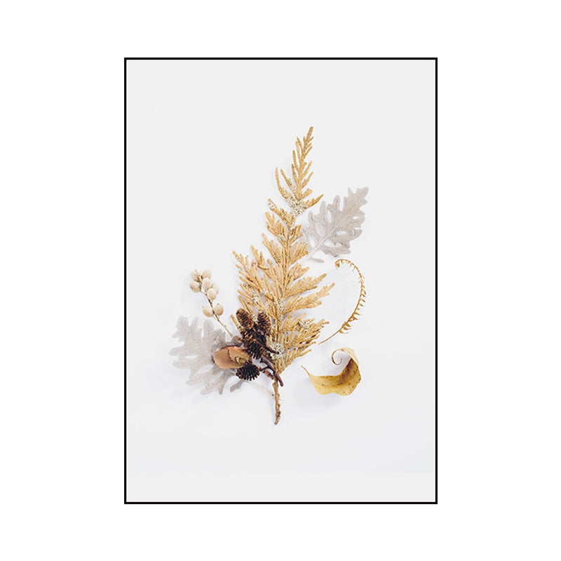 Canvas Home Decor Wall Art Minimalism Leaf and Gold Powder Paintings in Light Color