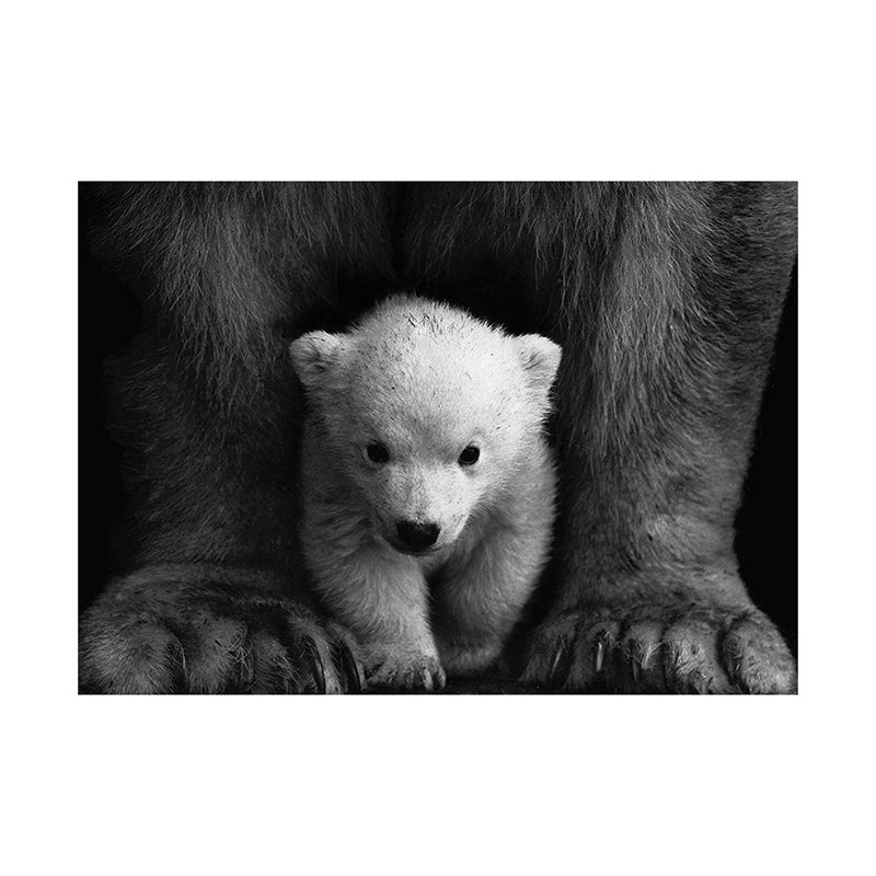 Polar Bear Baby Wall Art Contemporary Textured Canvas Print in Black-Grey for Nursery