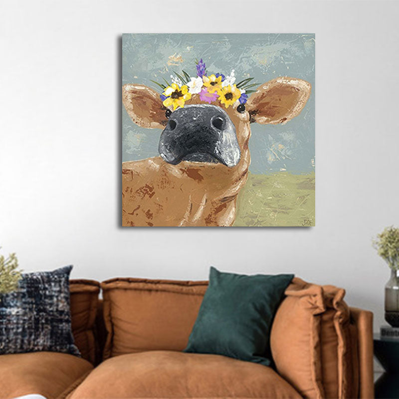Country Farm Animal Painting Art Print Soft Color Bedroom Wall Decoration, Textured
