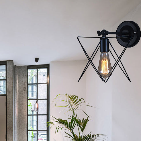 1 Bulb Star Design Wall Lamp with Wire Frame Industrial Black Finish Metal Sconce Lighting