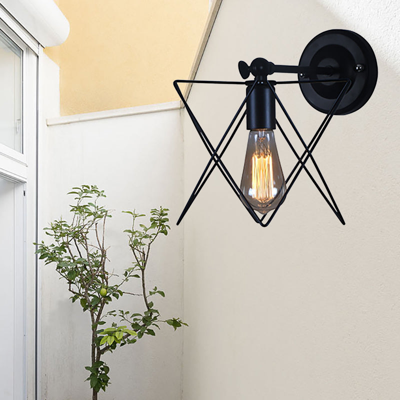 1 Bulb Star Design Wall Lamp with Wire Frame Industrial Black Finish Metal Sconce Lighting