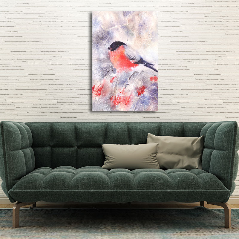 Rustic Bird Painting Canvas Print Pastel Color Textured Wall Art Decor for Living Room