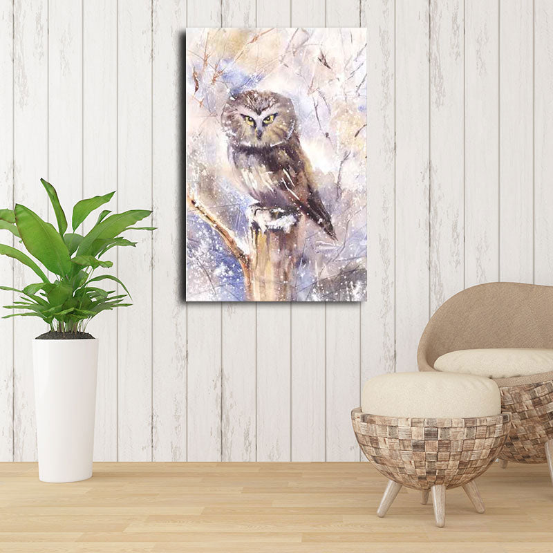 Rustic Bird Painting Canvas Print Pastel Color Textured Wall Art Decor for Living Room