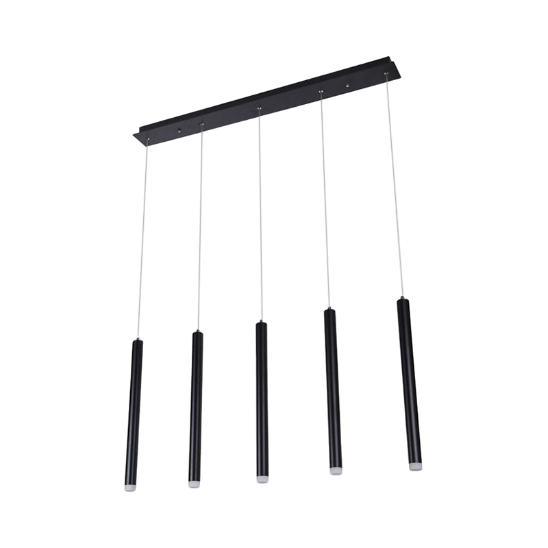 Black Pipe Pendant Lighting Modern 5/16 Lights Metal Cluster Pendant Light with Linear/Round/Rectangle Canopy in Warm/White