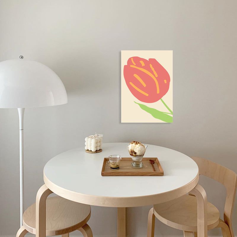Illustration Tulip Wall Decor Red Vintage Canvas Print for Dining Room, Multiple Sizes