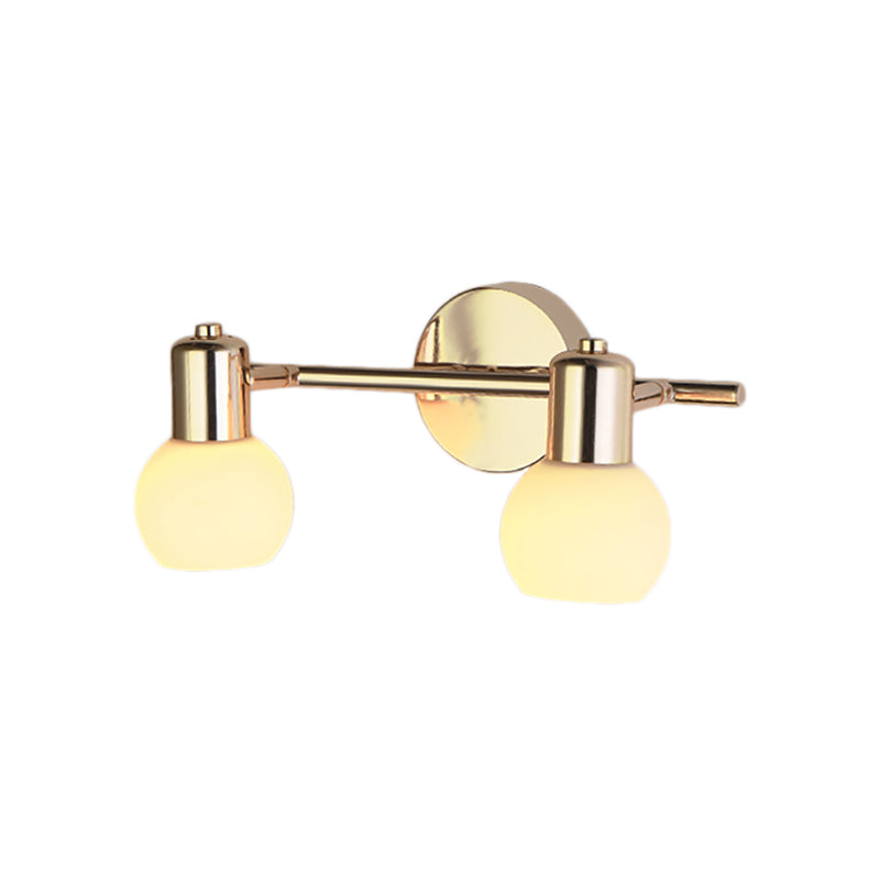 2/3 Bulbs Wall Sconce Lighting with Bubble Shade Milky Glass Modern Bedroom Light Fixture in Brass