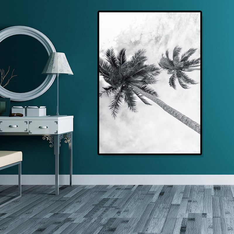 Photography Tropix Wall Art Print with Coconut Tree Looking-Up View in Grey for Room