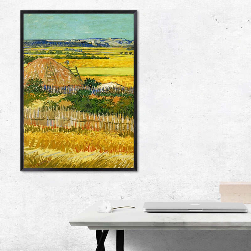 Poetic Wheat Field Painting for Home Van Gogh Artwork Wrapped Canvas in Green, Textured