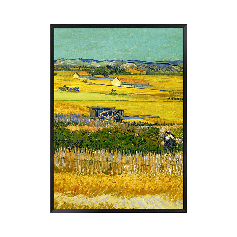 Poetic Wheat Field Painting for Home Van Gogh Artwork Wrapped Canvas in Green, Textured