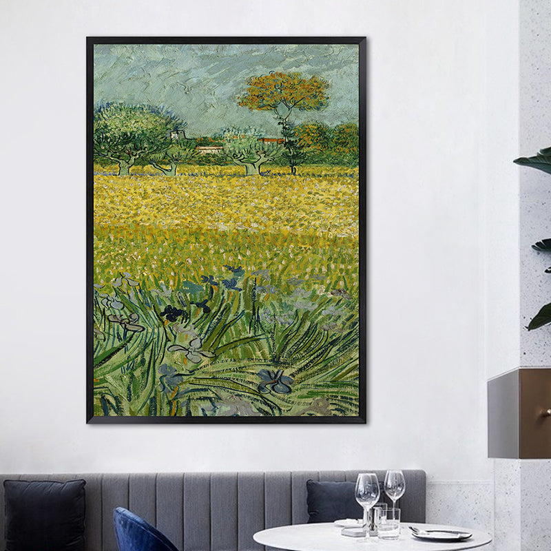 Poetic Wheat Field Painting for Home Van Gogh Artwork Wrapped Canvas in Green, Textured