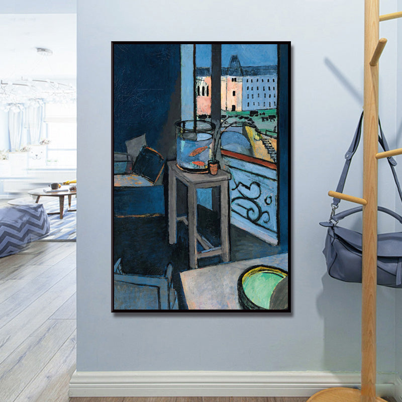 Canvas Blue Painting Fauvism Henri Matisse Interior with A Goldfish Bowl Wall Art Print for Bedroom