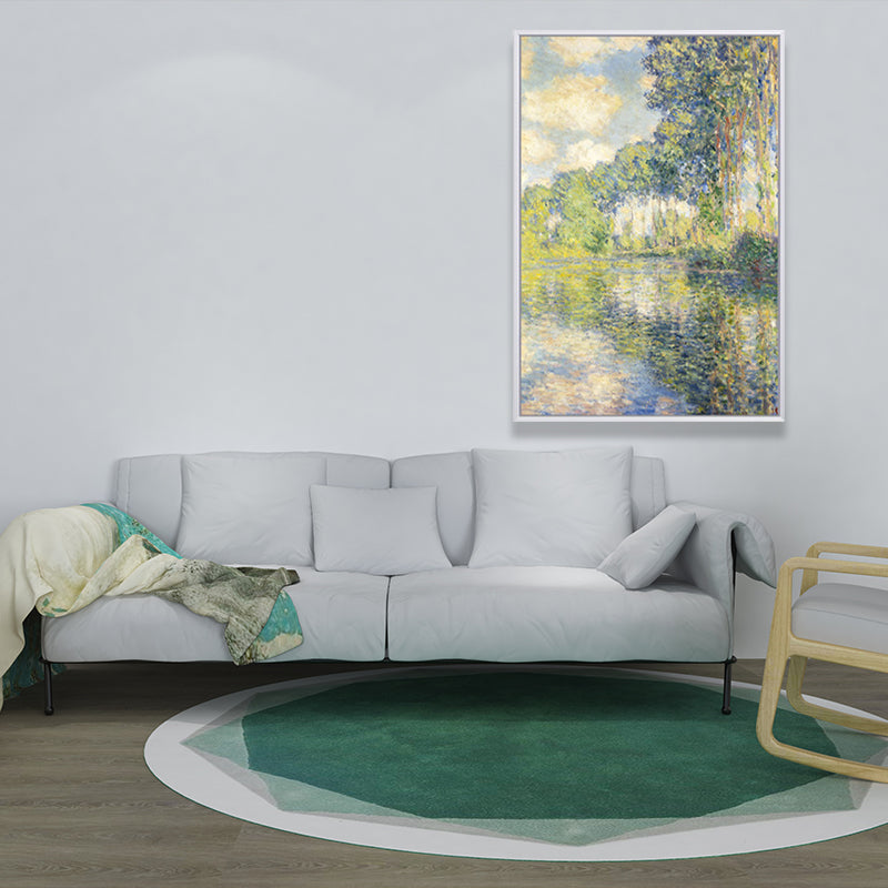 Textured Monet Pool Painting Canvas Rustic Wall Art Print for Family Room, Yellow