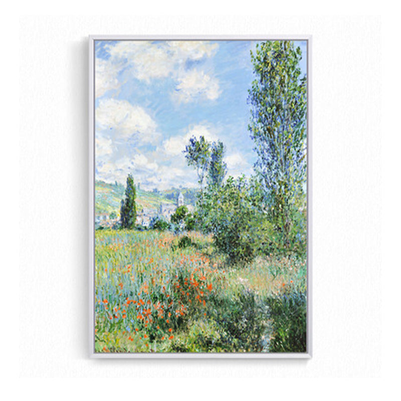 Canvas Green Art Print Farmhouse Monet Blooming Flower Field Painting Wall Decor