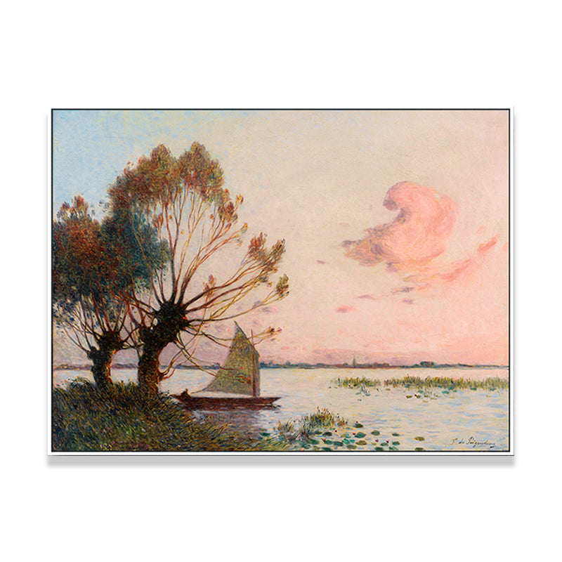 Poetic Sunset Landscape Wall Art Dining Room Scenery Painting Canvas Print in Soft Color