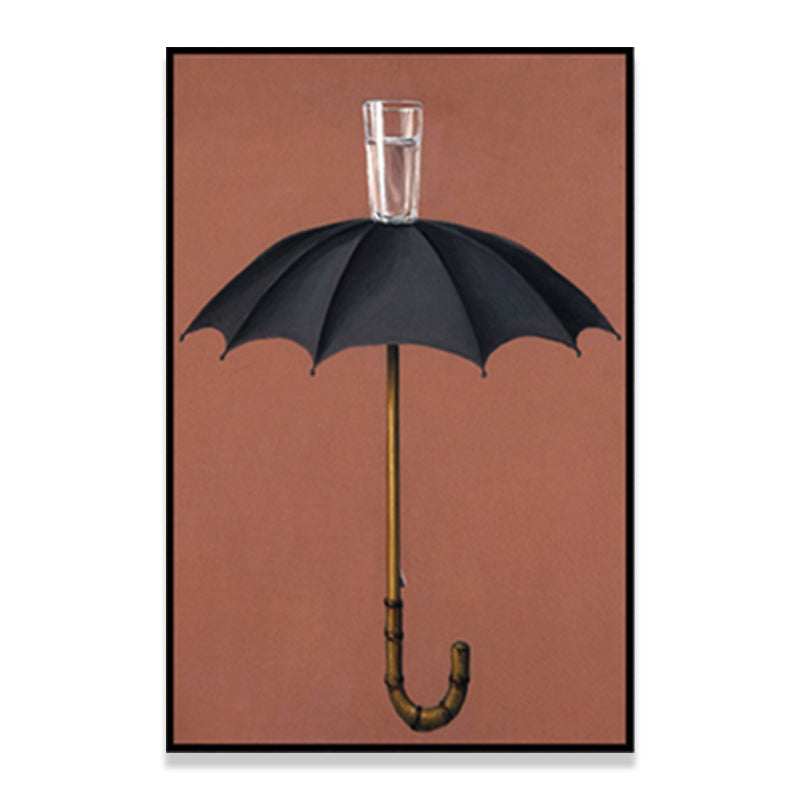 Umbrella and Cup Water Painting Nordic Textured Wrapped Canvas for Bedroom (Multiple Size Option)