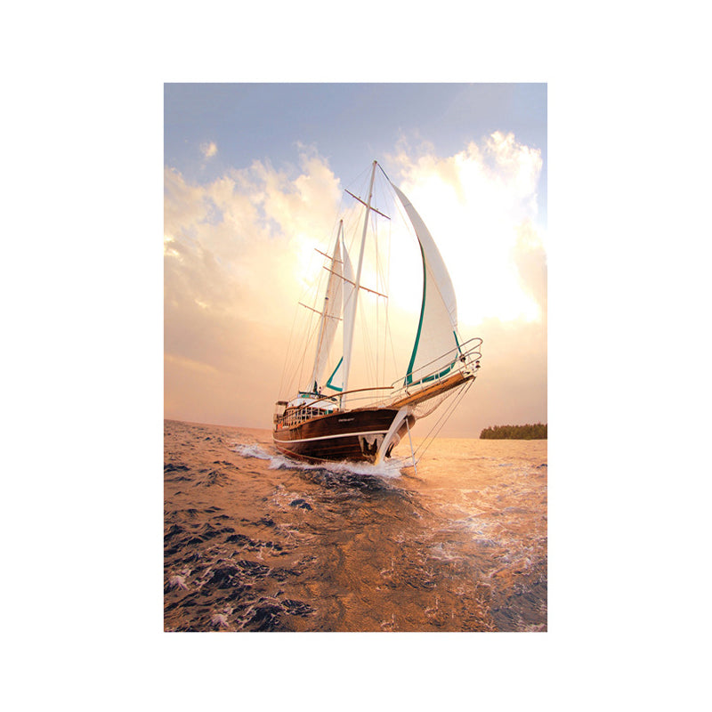 Sailing Vessel Wall Art Tropical Stunning Seascape Canvas Print in Gold for Bedroom