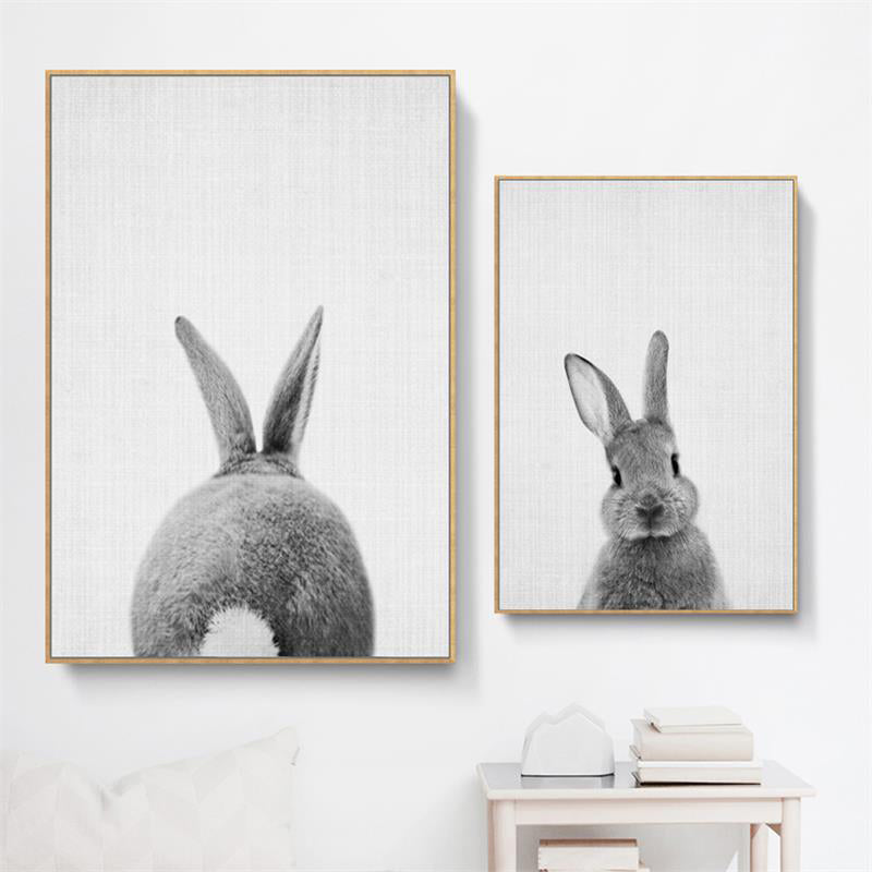 Grey Rabbit Wall Art Decor Animal Modern Style Textured Canvas Print for Kids Bedroom