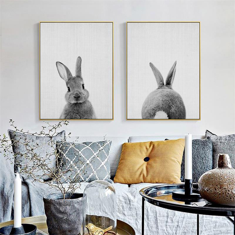 Grey Rabbit Wall Art Decor Animal Modern Style Textured Canvas Print for Kids Bedroom