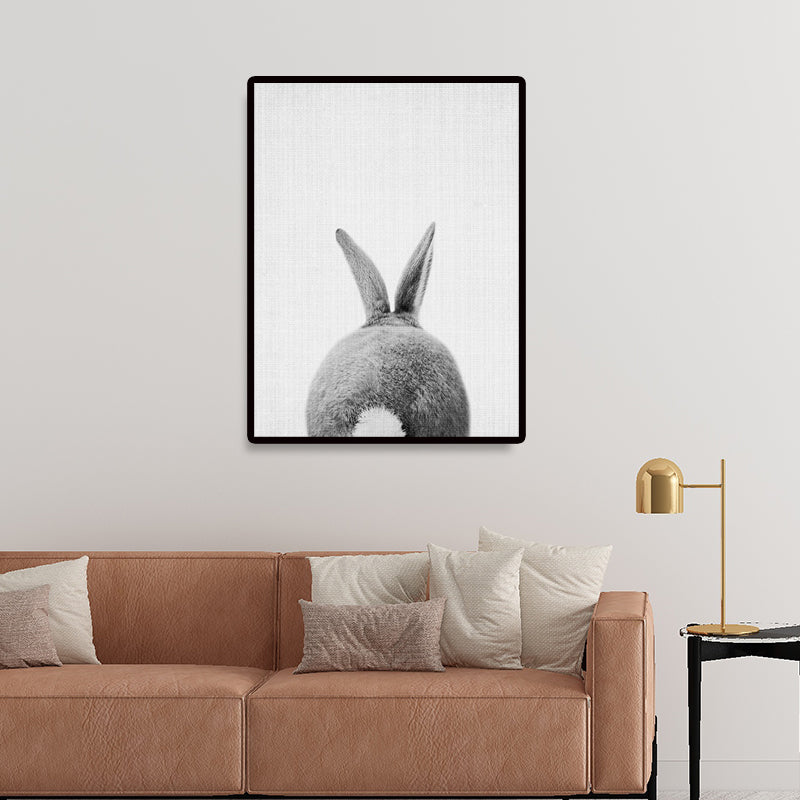 Grey Rabbit Wall Art Decor Animal Modern Style Textured Canvas Print for Kids Bedroom