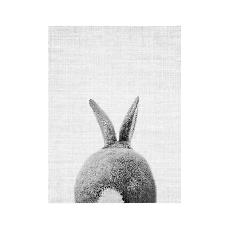 Grey Rabbit Wall Art Decor Animal Modern Style Textured Canvas Print for Kids Bedroom