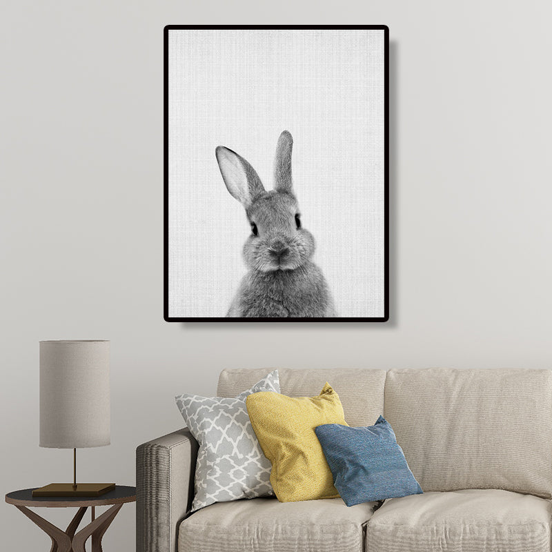 Grey Rabbit Wall Art Decor Animal Modern Style Textured Canvas Print for Kids Bedroom