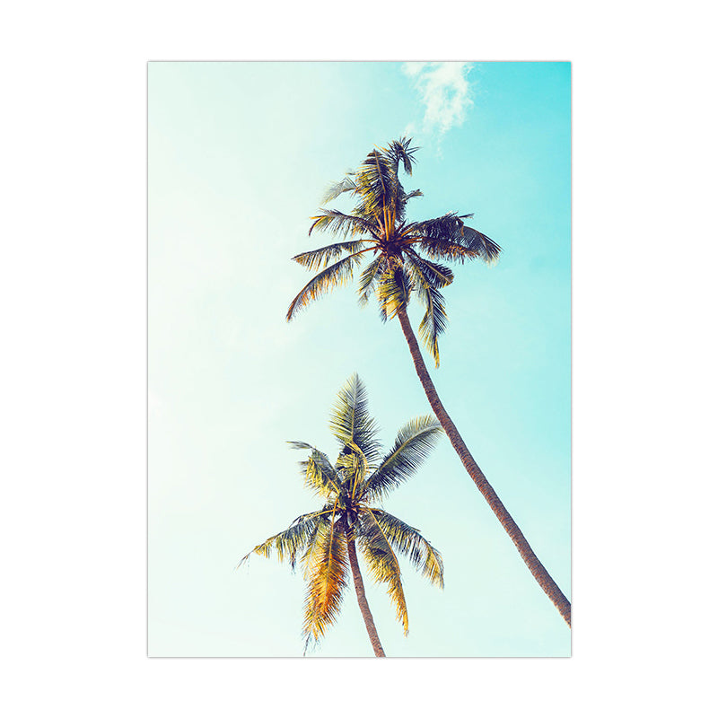 Blue Tropical Canvas Art Coconut Palm Trees and Sky View Wall Decor for Sitting Room