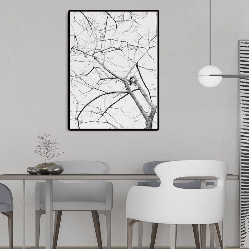Minimalism Bare Tree Branch Canvas in Grey Textured Wall Art Decor for Living Room