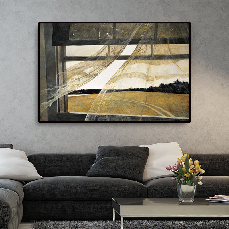 Rural Winter Landscape Painting Canvas Textured Dark Color Wall Art for Home
