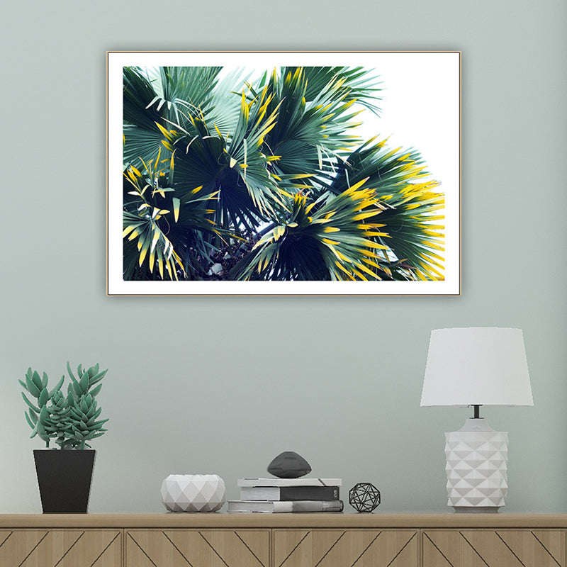 Tropical Palmetto Fan Wall Decor Green and White Botanical Canvas Art for Sitting Room