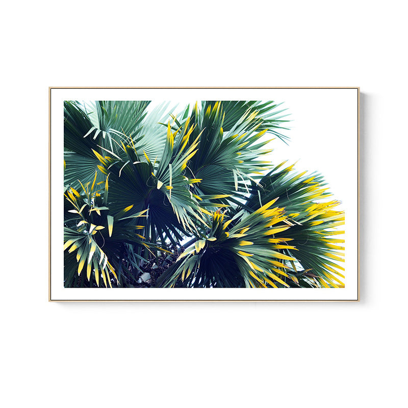 Tropical Palmetto Fan Wall Decor Green and White Botanical Canvas Art for Sitting Room
