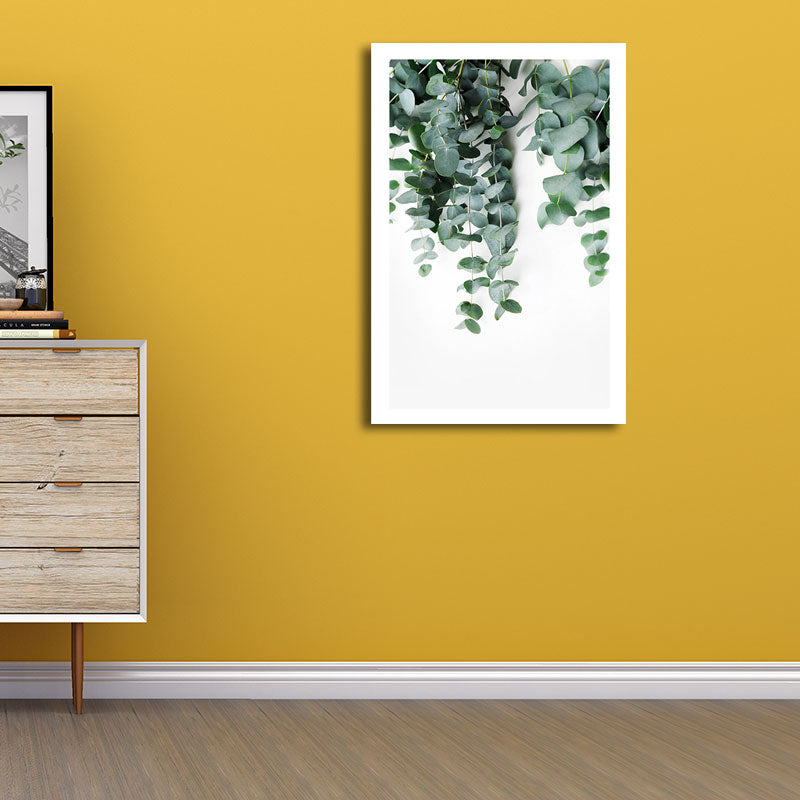 Nordic Botanic Vine Wall Art Green Textured Canvas Print for House Interior