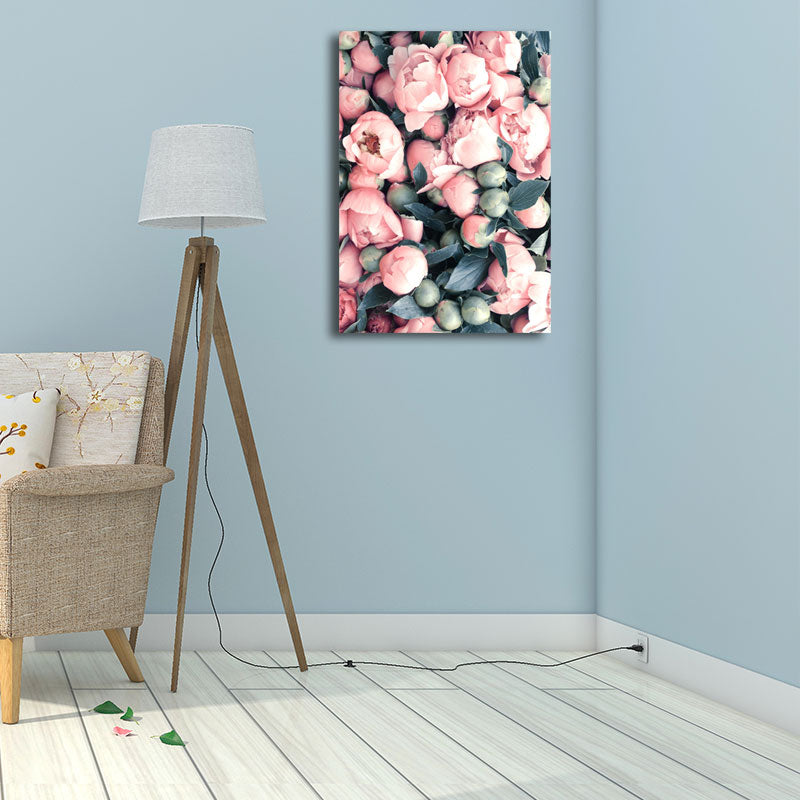 Textured Flower Buds Wall Decor Nordic Stylish Canvas Art Print in Pink and Green