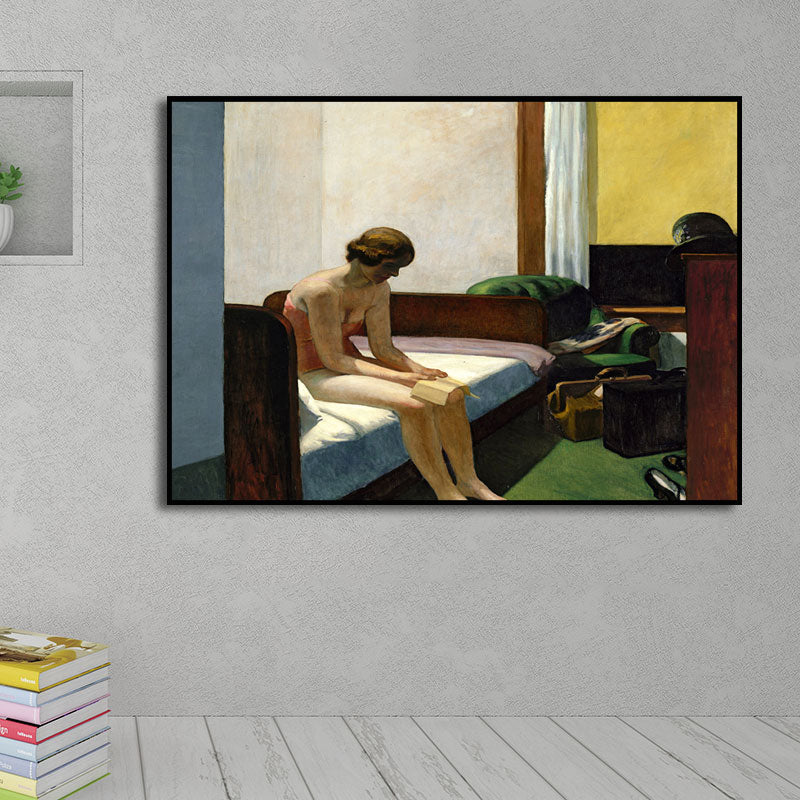 Edward Hotel Room Painting in Yellow-Brown Traditional Canvas Art for Girls Bedroom