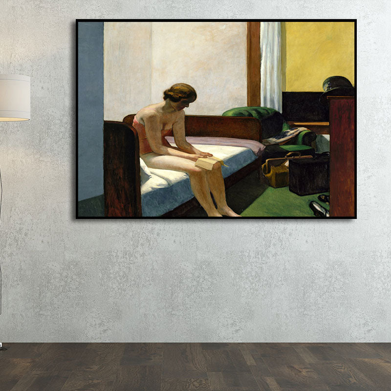 Edward Hotel Room Painting in Yellow-Brown Traditional Canvas Art for Girls Bedroom