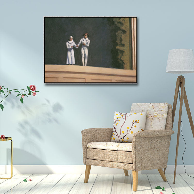 Traditional Two Comedians Painting Canvas Textured White Wall Art Print for Home