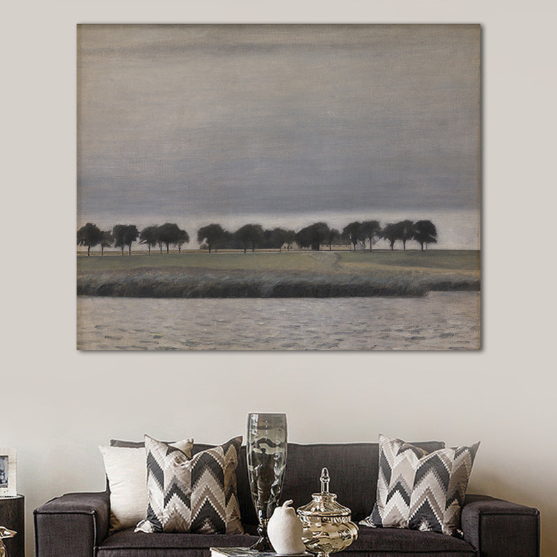 Gloomy Grassland Canvas Wall Art House Interior Scenery Painting Wall Decor in Grey