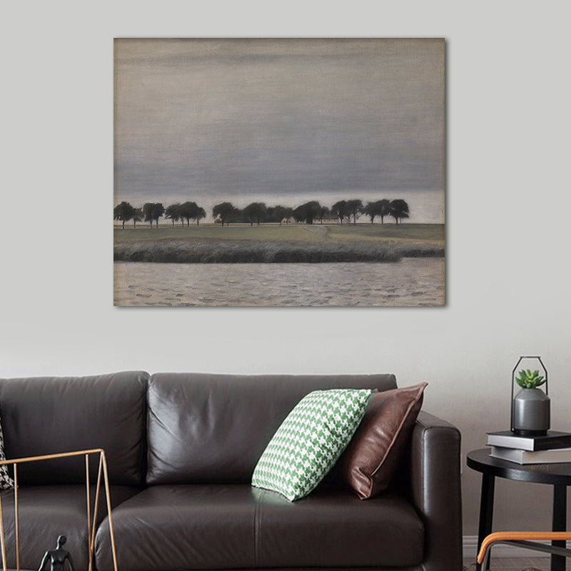 Gloomy Grassland Canvas Wall Art House Interior Scenery Painting Wall Decor in Grey