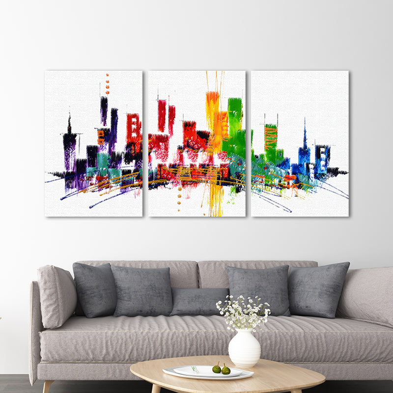 Toile de gratte-ciel rouge, aquarelle, décoration murale moderne multi-pièces pour salon
