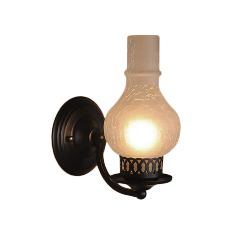 1 Bulb Vase Shade Wall Mounted Light Fixture Rustic White/Amber Crackle Glass Lighting for Corridor
