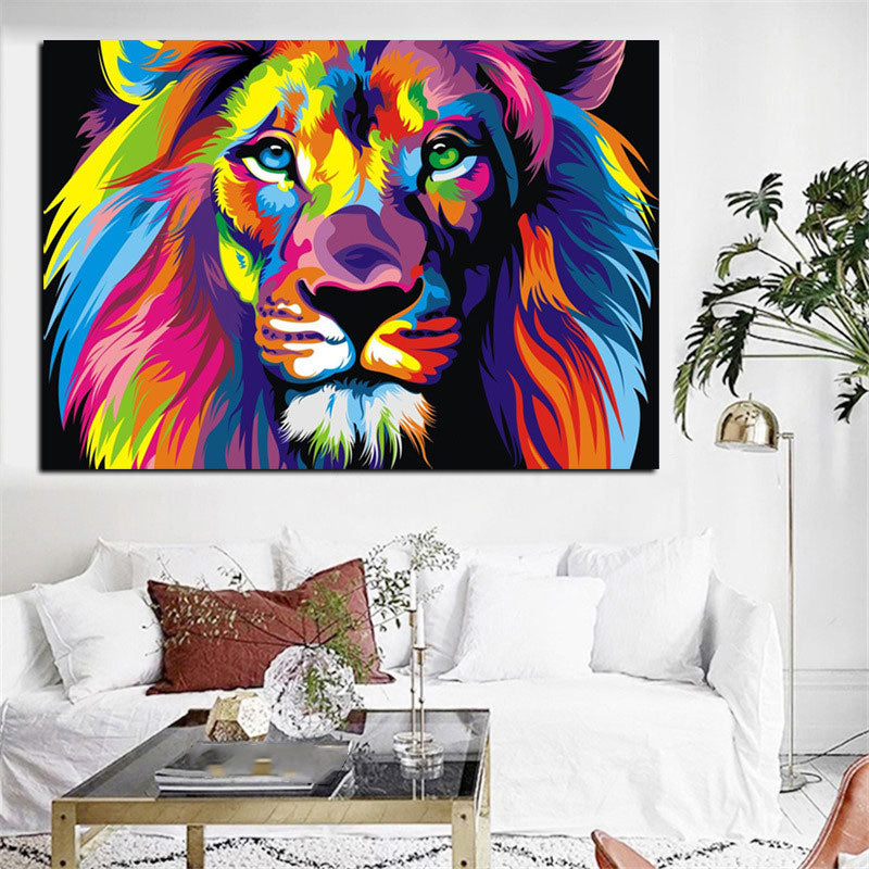 Blue Lion Head Canvas Art for Decoration Steampunk Wall Art Decor Sitting Room, Multiple Sizes