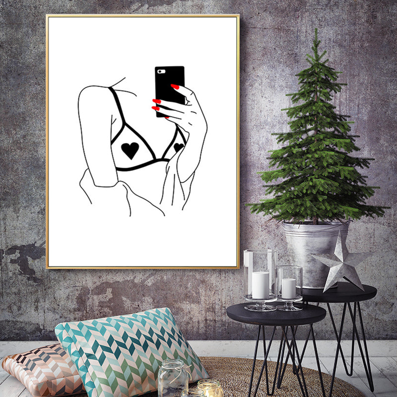 Female Character Portrait Canvas for Guest Room Charcoal Drawings Wall Art Decor