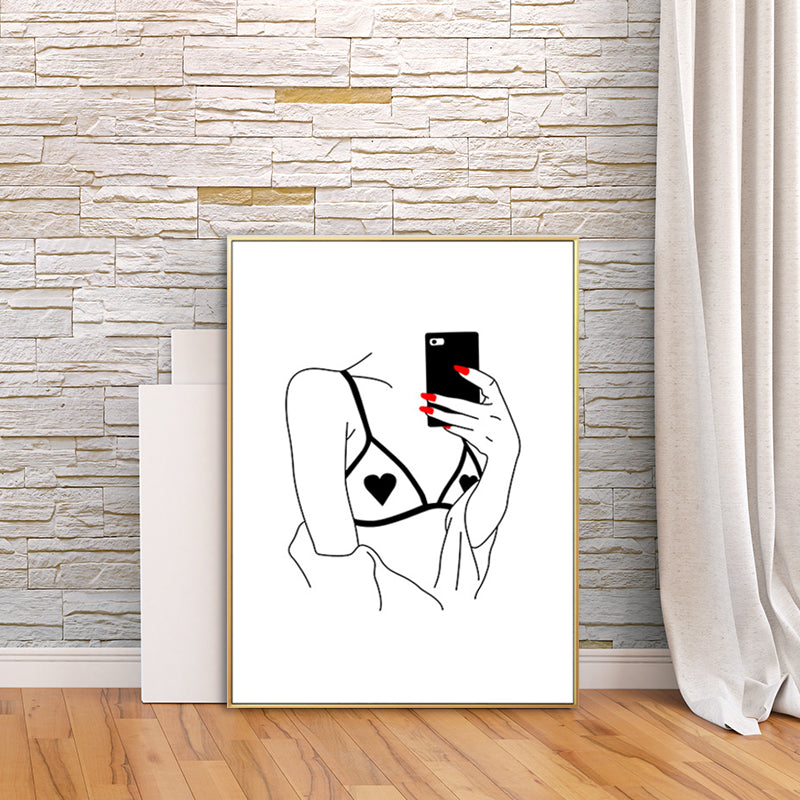 Female Character Portrait Canvas for Guest Room Charcoal Drawings Wall Art Decor