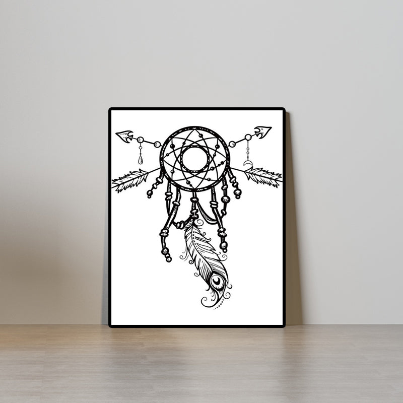 Charcoal Drawing Minimalism Style Art Dreamcatcher in White, Multiple Sizes Options