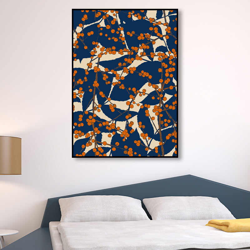 Vintage-Blütenzweig-Leinwanddruck mit blauer Struktur, Wandkunst-Dekor für das Wohnzimmer