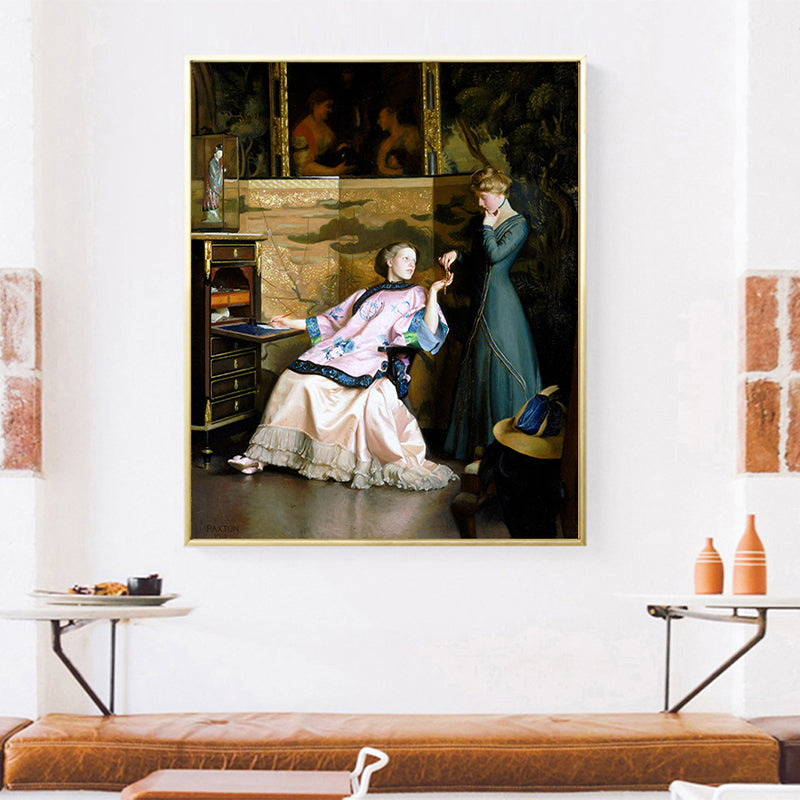 Painting Print Post-Impressionist Canvas Wall Art with Woman Portrait, Soft Color