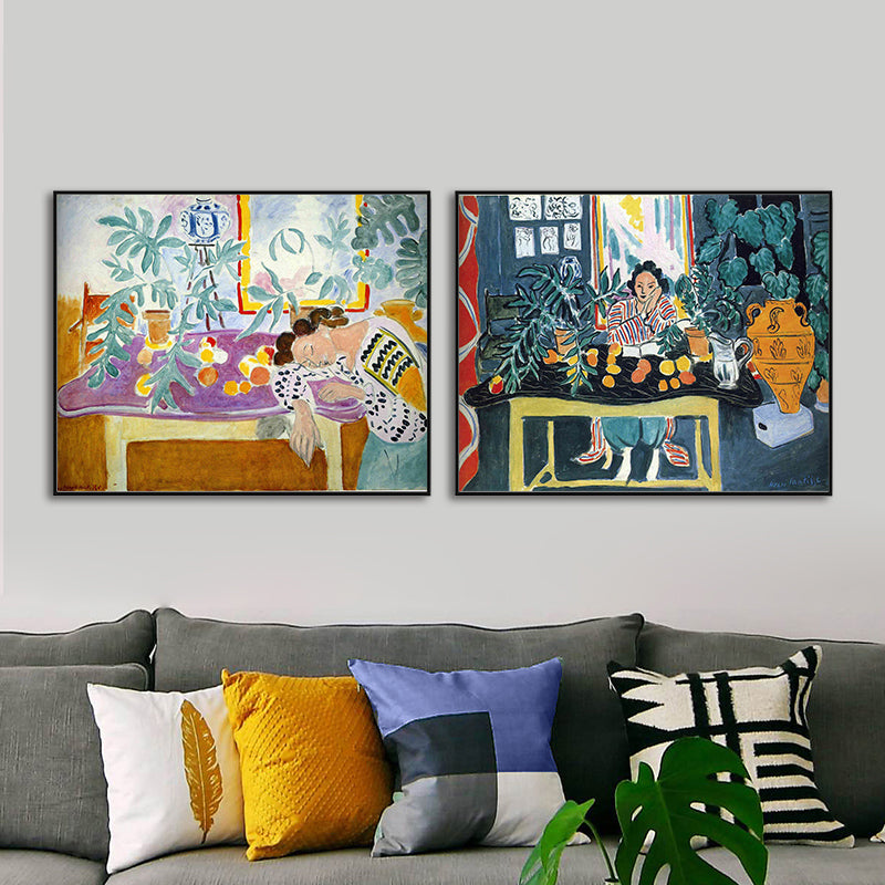 Fauvism Matisse Napping Painting Green Dining Room Wall Art, Textured Surface